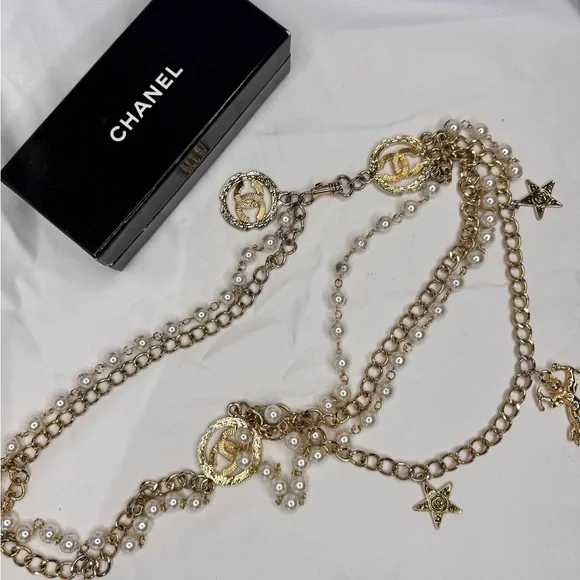 Chanel Vintage Gold and Pearl Chain with Charms Belt/Necklace - Picture 7 of 11